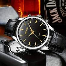 1只沃凱商務石英運動休閒皮帶男士手錶 - 銀色 - 查看 4