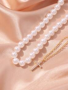 2 件女士仿珍珠和吊坠项链（珍珠数量随机） - 金黃色 - 查看 3