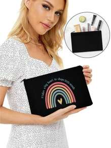 1個黑色彩虹字母收納袋,用這款愛心化妝包啟發您的老師-女士男士化妝包旅行化妝品收納袋,返校教師禮物,感謝教師化妝袋,收納袋,手提包,禮品袋,洗漱袋,旅行美容袋 - 適用於老人的便攜旅行化妝袋,適合聖誕,教師節,假期,返校和旅行的理想禮物 - 黑色 - 查看 2