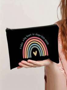 1個黑色彩虹字母收納袋,用這款愛心化妝包啟發您的老師-女士男士化妝包旅行化妝品收納袋,返校教師禮物,感謝教師化妝袋,收納袋,手提包,禮品袋,洗漱袋,旅行美容袋 - 適用於老人的便攜旅行化妝袋,適合聖誕,教師節,假期,返校和旅行的理想禮物 - 黑色 - 查看 1