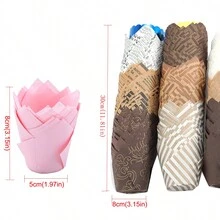 LIFETALK 150入組純粉色3色混合的鬱金香形杯子蛋糕紙和馬芬杯 - 03 - 查看 2