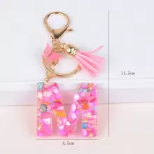 新的流蘇蝴蝶英文字母鑰匙扣女孩樹脂壓克力袋配飾掛飾 - 彩色 - 查看 32
