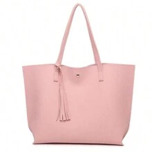 時尚女士大容量純色休閒手提包搭配流蘇裝飾 - 粉色 - 查看 1