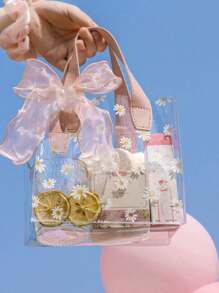 1pc/5pcs/10pcs Party Gift Handheld Ribbon Bag, Reusable Pvc Waterproof Material - Multicolor - View 2