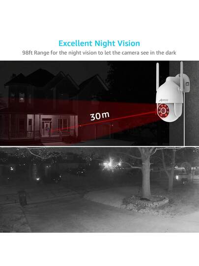 ANRAN Security Camera Outdoor Spotlight Siren, 2K 2.4g WiFi PTZ Wired 360° View, Night Vision, IP66 Waterproof, Two Way Audio, SD Cloud Storage, P2 Wit view 5