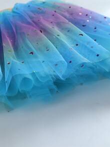 年轻女孩彩虹闪光蓝色表演裙，薄纱泡泡裙 - 藍色 - 查看 4