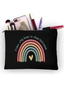 1個黑色彩虹字母收納袋,用這款愛心化妝包啟發您的老師-女士男士化妝包旅行化妝品收納袋,返校教師禮物,感謝教師化妝袋,收納袋,手提包,禮品袋,洗漱袋,旅行美容袋 - 適用於老人的便攜旅行化妝袋,適合聖誕,教師節,假期,返校和旅行的理想禮物 - 黑色 - 查看 8