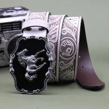 Unisex Vintage American Style Hip Hop Flying Horse Design Denim Belt - White - View 4