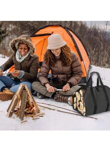 1pc Portable Firewood Carrying Bag, Multifunctional Waterproof Firewood Bag With Large Capacity And Wood Rack, Suitable For Camping And Traveling - Brown - View 4