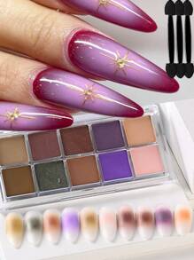 10色霓虹指甲顏料套裝漸層漸變指甲固體摩擦灰色和棕色秋冬新年螢光磷粉指甲閃粉 - 彩色 - 查看 1