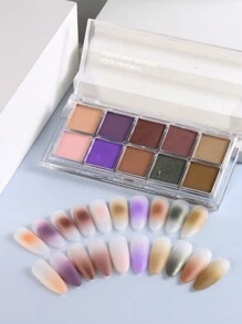 10色霓虹指甲顏料套裝漸層漸變指甲固體摩擦灰色和棕色秋冬新年螢光磷粉指甲閃粉 - 彩色 - 查看 5