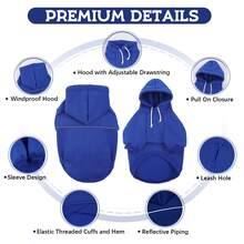 1pc Blue Dog Hooded Sweatshirt With Reflective Strip & Harness Hole, Soft & Warm Pet Clothes Suitable For Small/Medium/Large Dogs, For Autumn/Winter/Cold Weather/Spring - Blue - View 2