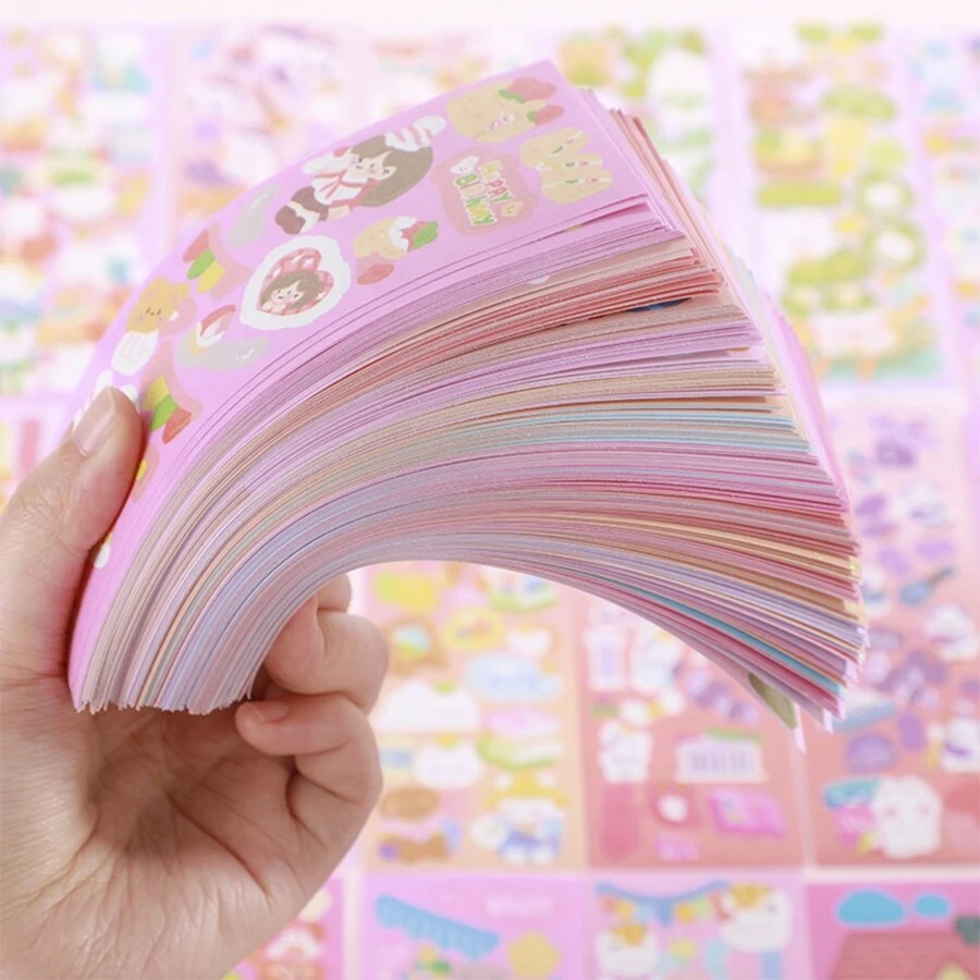 100入組不重複可愛卡通多色貼紙套裝(具有棱鏡效果),適用於裝飾手工禮物和日記 - 彩色 - 查看 1