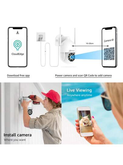 ANRAN Security Camera Outdoor Spotlight Siren, 2K 2.4g WiFi PTZ Wired 360° View, Night Vision, IP66 Waterproof, Two Way Audio, SD Cloud Storage, P2 Wit view 9