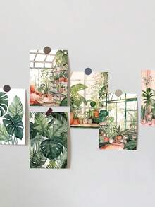 11入組（10張裝飾卡和1張自粘貼紙）,鄉村風格龜背葉植物裝飾卡,自製自粘香蕉樹插畫貼紙,家居裝飾,臥室,客廳,剪貼簿 - 彩色 - 查看 3