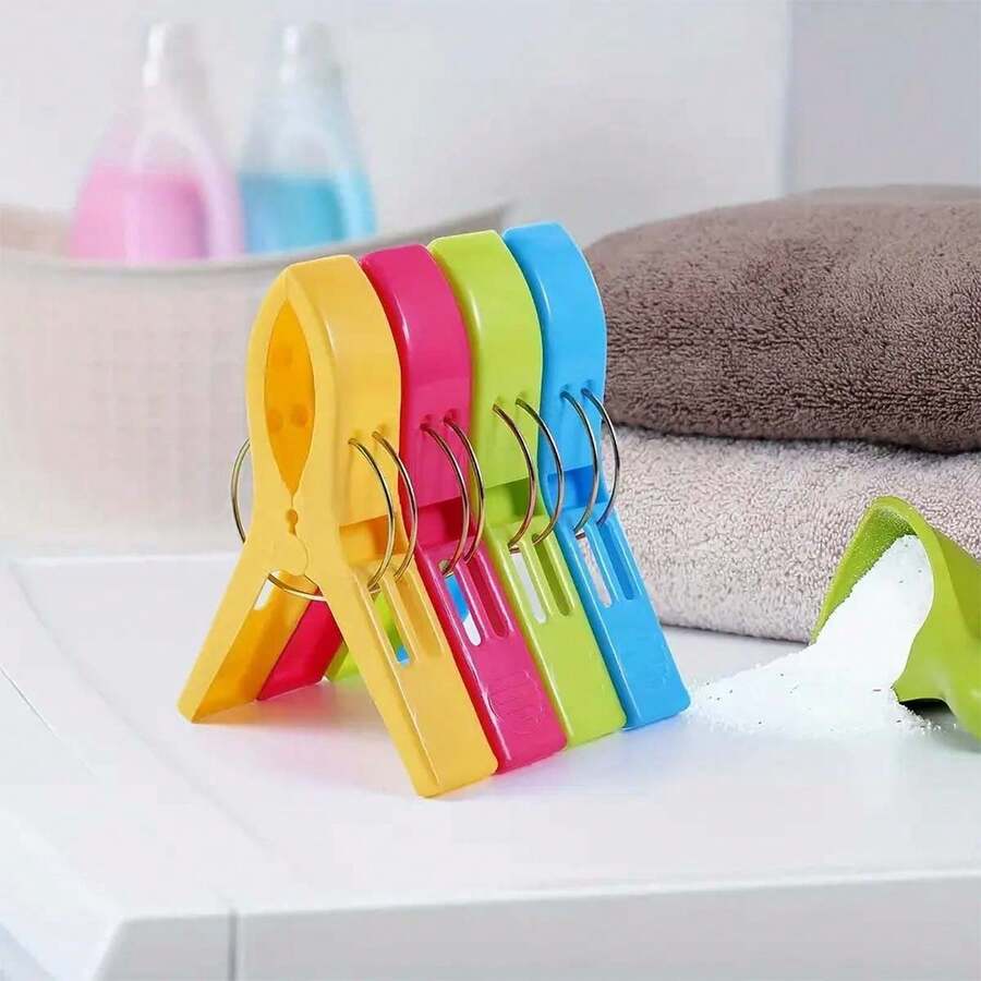 4 Pcs Beach Towel Clips, Chair Clips, Towel Holder, Plastic Clothes Pegs, Hanging Clip, Clamps, Clothes Pins - 4 Pcs - View 1