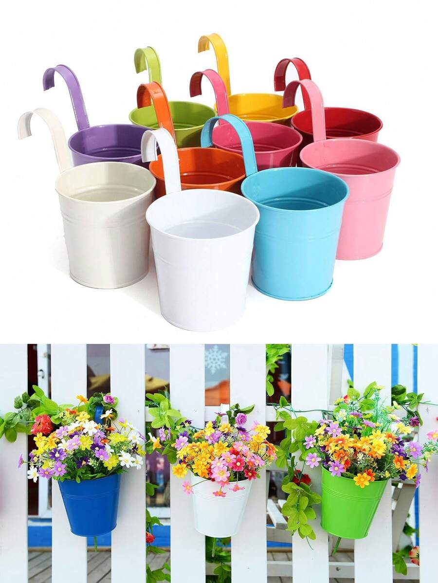 3pcs/Set Random Color Iron Hanging Planters, Small Size For Outdoor Garden Potting - Multicolor - View 1