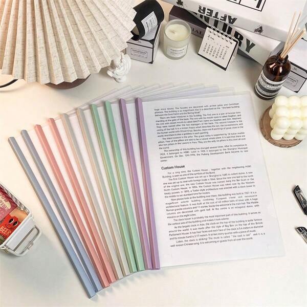 10 piezas Carpeta de anillas A4 con barra extraíble, protectores de hoja transparentes de alta capacidad con tres barras. Organizador de plástico reforzado para documentos, suministros de oficina, almacenamiento de informes. Vuelta al colegio, Útiles escolares