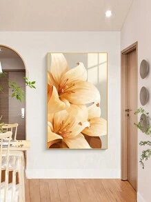 A Painting Printed On Canvas Poster, Lily Flower Pattern Modern Nordic Fashion Warm Decoration Art Style. Suitable For Living Room, Bedroom, Sofa, Bed Backdrop, Entrance Cabinet, Tabletop Or Floor Stand Decoration, Home Decor Wall Art. Replacement Core Without Frame, Safe Packaging In Pvc Tube. - Multicolor - View 3