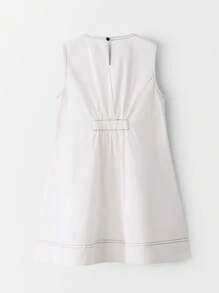 Annil 青少女夏季甜美可愛的蝴蝶結裝飾無袖純棉舒適連衣裙（白色） - 白色 - 查看 2