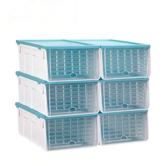 6入組透明塑料鞋盒,配有翻蓋和拉出抽屜,用於防塵鞋子存放,單/雙包,可堆疊,用於整理