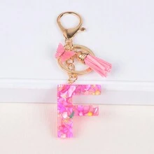 新的流蘇蝴蝶英文字母鑰匙扣女孩樹脂壓克力袋配飾掛飾 - 彩色 - 查看 4