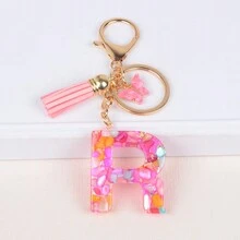 新的流蘇蝴蝶英文字母鑰匙扣女孩樹脂壓克力袋配飾掛飾 - 彩色 - 查看 8