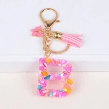 新的流蘇蝴蝶英文字母鑰匙扣女孩樹脂壓克力袋配飾掛飾 - 彩色 - 查看 3
