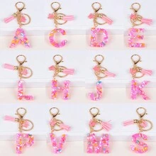 新的流蘇蝴蝶英文字母鑰匙扣女孩樹脂壓克力袋配飾掛飾 - 彩色 - 查看 1