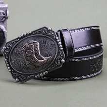 男女通用牛仔腰带，复古美式风格腰带，嘻哈靴个性化设计腰带 - 黑色 - 查看 5