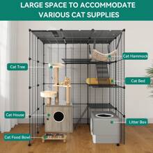 Homnibu Cat Cage Indoor Large With Hammock 4 Tier Outdoor Cat Enclosure Catio Metal Kennels For 1-3 Cats, DIY Detachable Pet Playpen