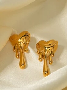 1對高端輕奢設計耳環,18k黃金不鏽鋼熔化心形耳環 - 金黃色 - 查看 7