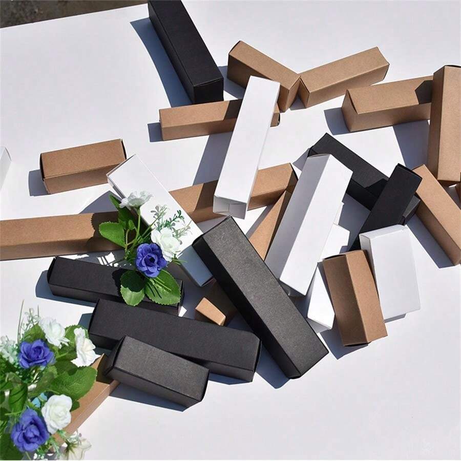 50 Piezas Caja De Papel Rectangular Exquisita Recién Diseñada En Blanco/negro/marrón Para Vasos De Agua O Regalos, Embalaje Para Fiestas Y Decoración - Negro - Ver 1