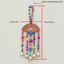 1件彩繪木板毛球銅風鈴掛墜,風創意家居室外陽台臥室餐廳風鈴掛墜 - 彩色 - 查看 3