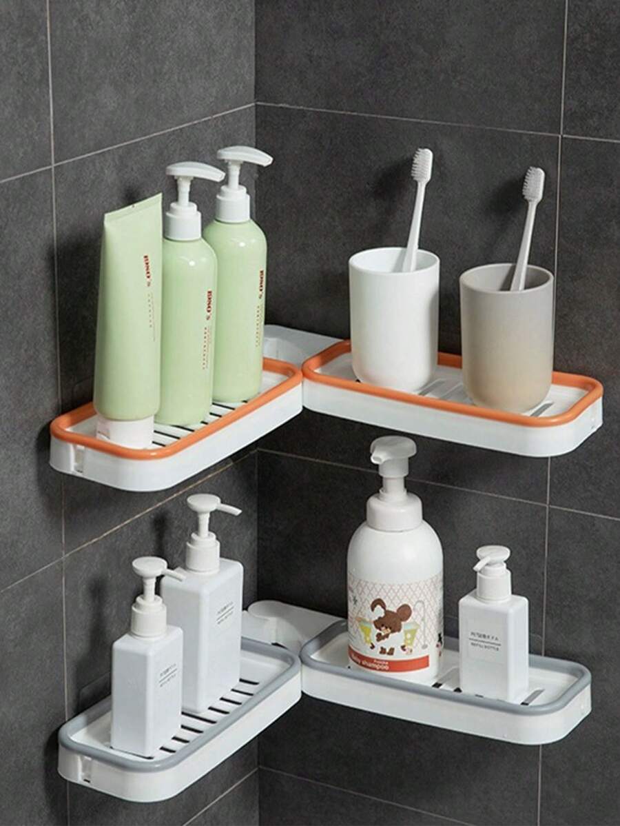 Toilet Washing Table Punch-Free Corner Shelf Sticks With Wall-Mounted Bathroom Multifunctional Rotating Folding Storage Rack - Orange - View 1