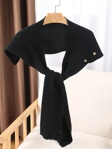 1條女士用100%羊絨編織的圍巾,帶鈕頸保暖器,純色,多功能,韓風,高端,保暖,柔軟,時尚的圍脖 - 黑色 - 查看 4