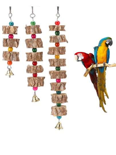 1入隨機多彩胡椒木鳥玩具,適合鸚鵡、倉鼠、兔子和其他小動物,家用掛籠玩具