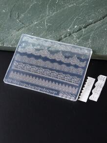 1 pieza Molde de encaje con estampado para arte de uñas, herramienta de molde de silicona con estilo bohemio para uñas DIY de gel UV - transparente - Ver 6