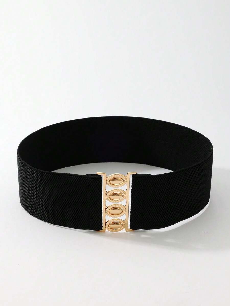 Simple And Versatile Double-buckle Elastic Waistband For Daily Coat And Dress Matching - Black - View 1