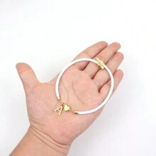 1 pieza Nuevo Brazalete ajustable con cuerda y colgante inicial de acero inoxidable para mujer - Blanco - Ver 3