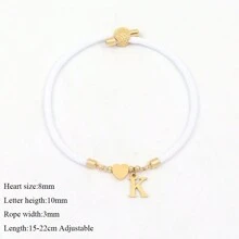 1 pieza Nuevo Brazalete ajustable con cuerda y colgante inicial de acero inoxidable para mujer - Blanco - Ver 2