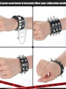 Yanxyad 1 Piece Spiked Studded Bracelet Black Leather Rivet Punk Bracelet Cuff Wrap Bangle Snap Button Metal Wristband For Men