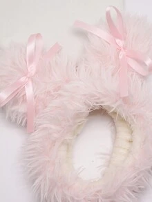 1頂女士有趣的大耳弓結絨面粉紅色頭帶,是清潔和在秋冬季節外出時必備的頭帶,適用於日常穿著和假日送禮給朋友和家人。 - 淺粉色 - 查看 4