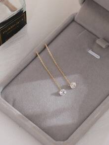 Nooxian 1pair Women's Copper & Cubic Zirconia Fringe Threader Earrings - Yellow Gold - View 3