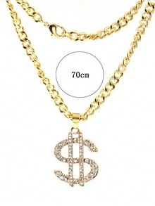 1pc Exaggerated Nightclub Dollar Necklace With Rhinestone Decor - Gold - View 2
