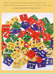 1 Juego de 41 piezas de bloques de construcción de rompecabezas con expresiones faciales cambiantes de emociones, juego de escritorio para educación Montessori, para dos jugadores y como regalo