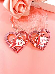 1 對卡通木製鏤空浪漫愛情主題耳環,帶有交叉心形和塗鴉印花,適合情人節、舞會、節日或音樂節 - 送給女朋友的完美約會禮物 - 彩色 - 查看 14