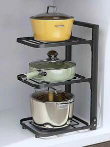 Organizador de ollas y sartenes para debajo del gabinete, organizador de ollas y sartenes, organizador de ollas y sartenes, soporte para ollas - Negro - Ver 2