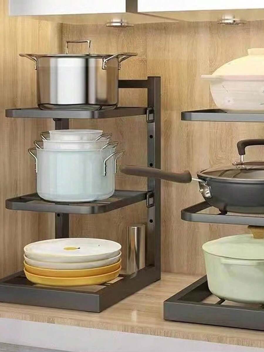 Organizador de ollas y sartenes para debajo del gabinete, organizador de ollas y sartenes, organizador de ollas y sartenes, soporte para ollas - Negro - Ver 1