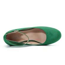 Women's Ankle Strap Low Block Chunky Heels Pumps Closed Round Toe Comfortable Dress Office Work Wedding Shoes - 綠色 - 查看 5